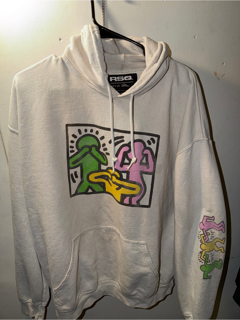 RSQ Keith Haring White Graphic Hoodie with Multicolor Pop-Art Design